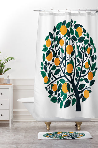 Lucie Rice Orange Tree Shower Curtain And Mat