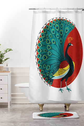 Lucie Rice Peacockin Shower Curtain And Mat