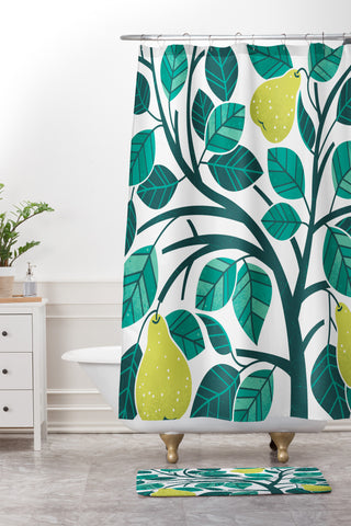 Lucie Rice Pear Tree Shower Curtain And Mat