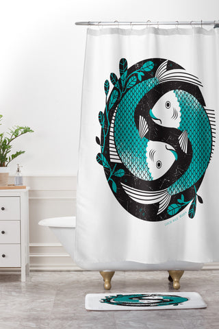 Lucie Rice Pearl and Polly Pisces Shower Curtain And Mat