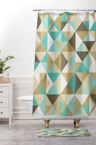 Lucie Rice Sand and Sea Geometry Shower Curtain And Mat