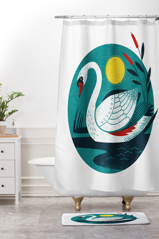 Lucie Rice Swan Shower Curtain And Mat