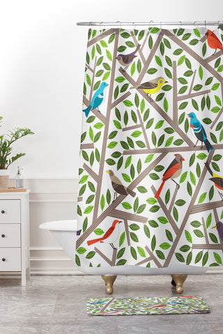 Lucie Rice Tweet Tweet Shower Curtain And Mat