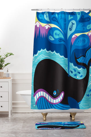 Lucie Rice Whale of a Tale Shower Curtain And Mat
