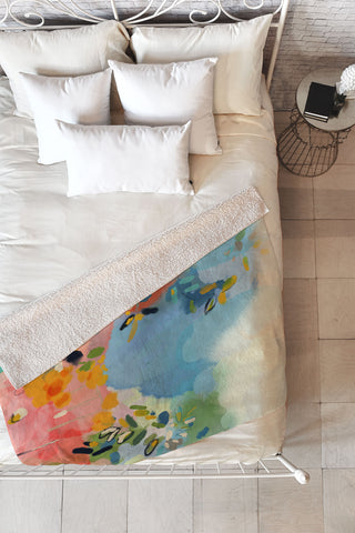 lunetricotee garden with sea view and olive tree Fleece Throw Blanket