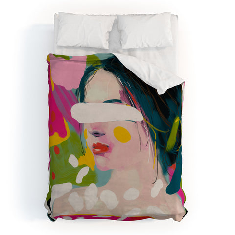 lunetricotee look at me woman portrait Duvet Cover
