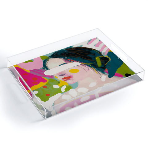 lunetricotee look at me woman portrait Acrylic Tray