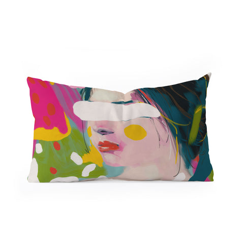 lunetricotee look at me woman portrait Oblong Throw Pillow
