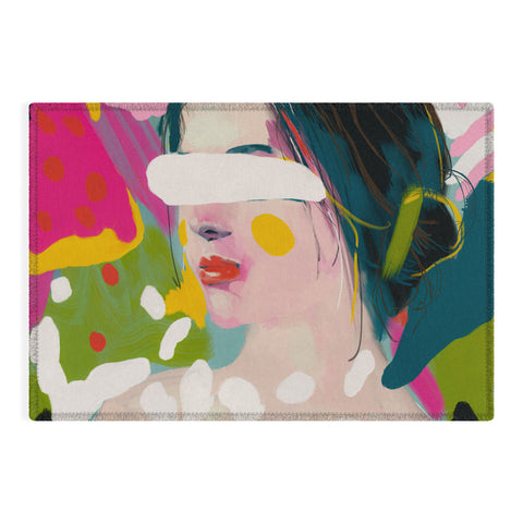 lunetricotee look at me woman portrait Outdoor Rug