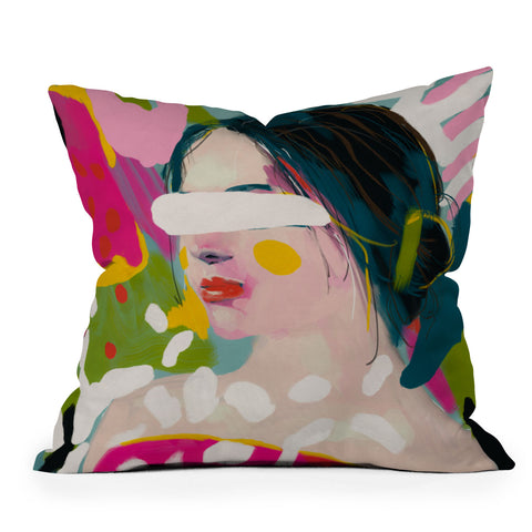 lunetricotee look at me woman portrait Throw Pillow