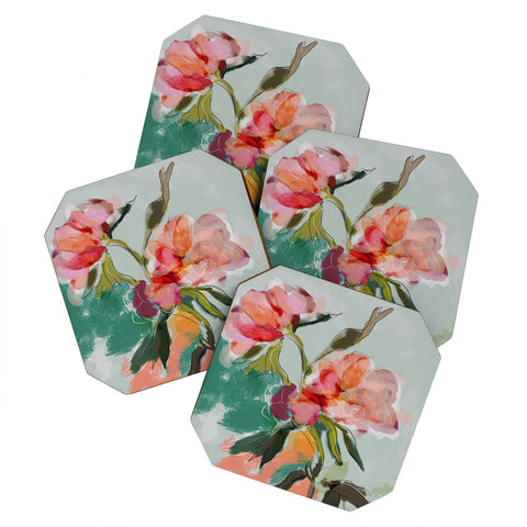lunetricotee peonies abstract floral Coaster Set