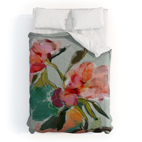 lunetricotee peonies abstract floral Comforter