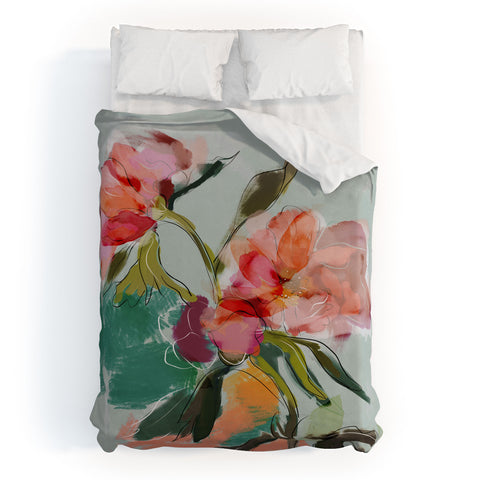 lunetricotee peonies abstract floral Duvet Cover