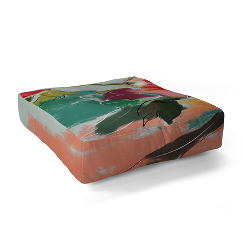 lunetricotee peonies abstract floral Floor Pillow Square