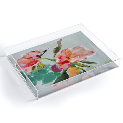lunetricotee peonies abstract floral Acrylic Tray