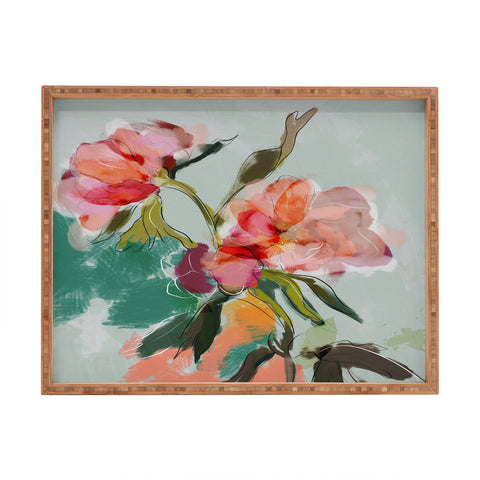 lunetricotee peonies abstract floral Rectangular Tray