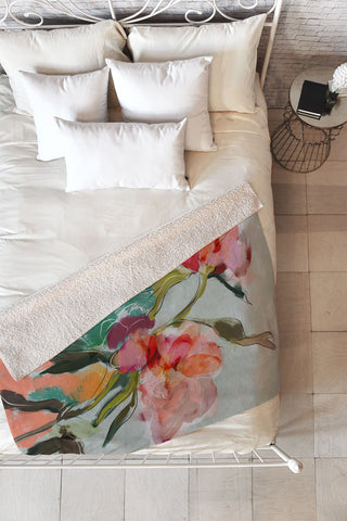 lunetricotee peonies abstract floral Fleece Throw Blanket