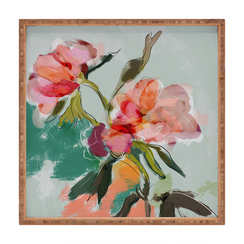 lunetricotee peonies abstract floral Square Tray