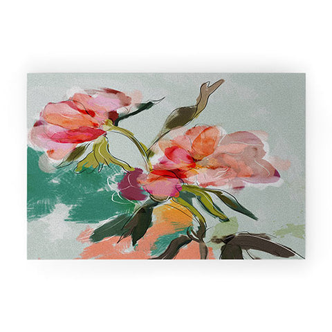 lunetricotee peonies abstract floral Welcome Mat
