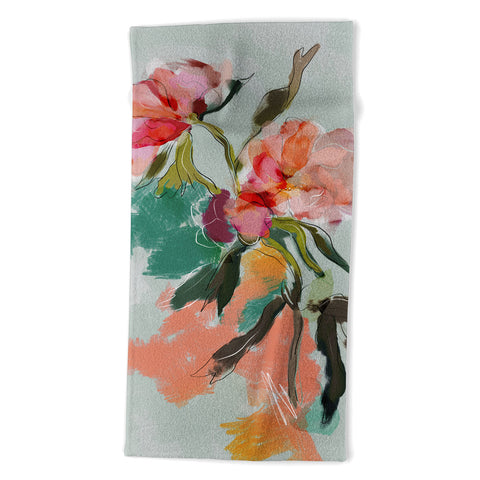 lunetricotee peonies abstract floral Beach Towel