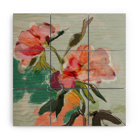 lunetricotee peonies abstract floral Wood Wall Mural