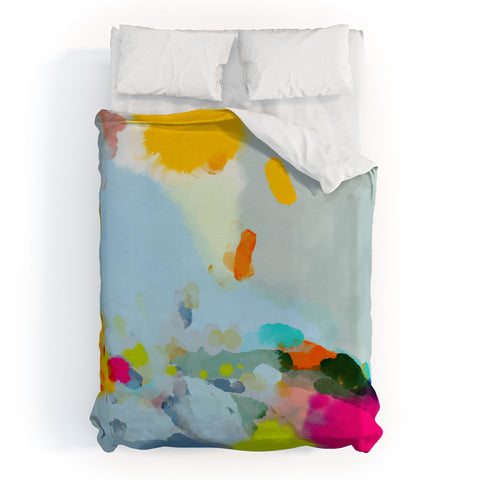 lunetricotee pink hill with sun ray Duvet Cover