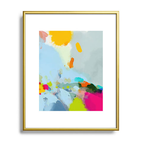 lunetricotee pink hill with sun ray Metal Framed Art Print