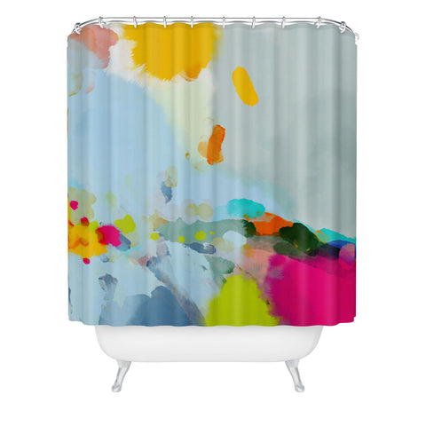 lunetricotee pink hill with sun ray Shower Curtain