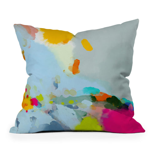 lunetricotee pink hill with sun ray Throw Pillow