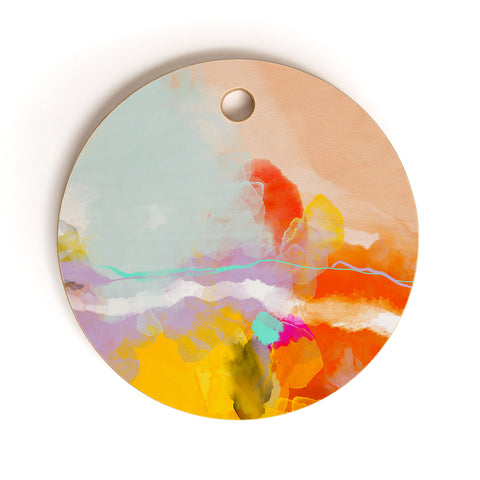 lunetricotee yellow blush abstract Cutting Board Round