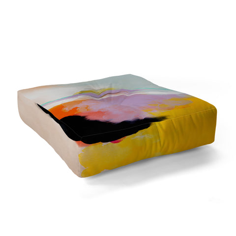 lunetricotee yellow blush abstract Floor Pillow Square