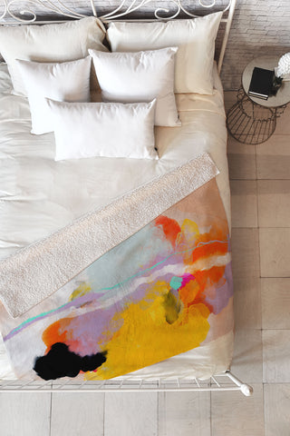 lunetricotee yellow blush abstract Fleece Throw Blanket