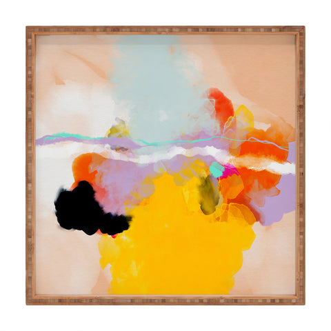 lunetricotee yellow blush abstract Square Tray