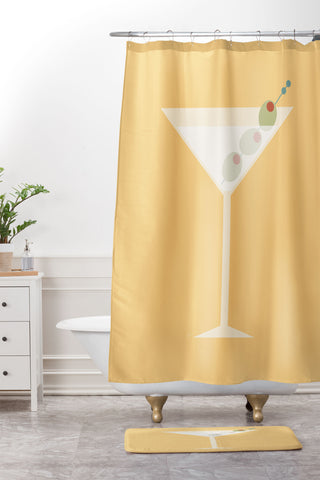 Lyman Creative Co Martini with Olives on Yellow Shower Curtain And Mat