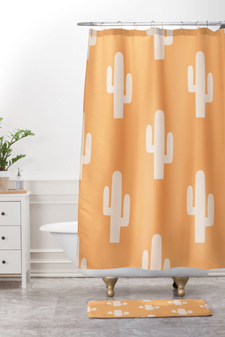 Lyman Creative Co Orange Cactus Shower Curtain And Mat