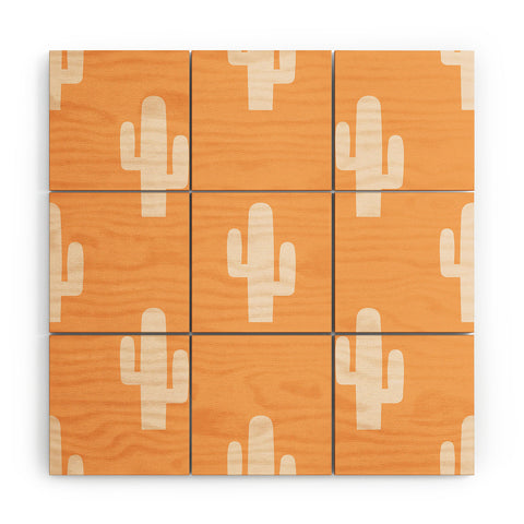 Lyman Creative Co Orange Cactus Wood Wall Mural