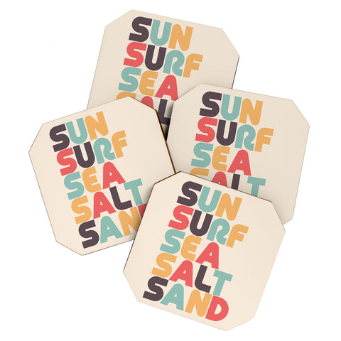 Lyman Creative Co Sun Surf Sea Salt Sand Typography Coaster Set