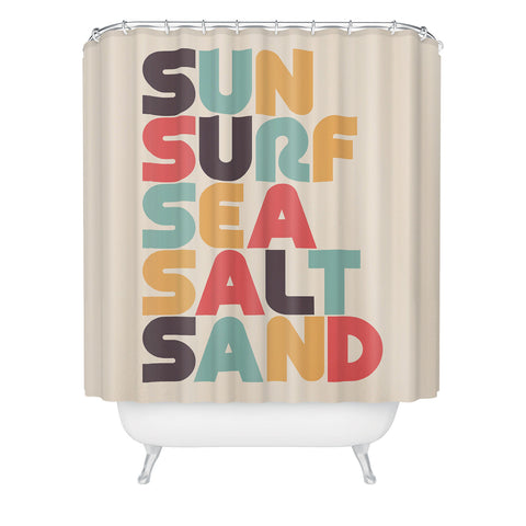 Lyman Creative Co Sun Surf Sea Salt Sand Typography Shower Curtain