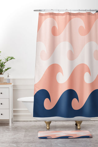 Lyman Creative Co Sunset Ocean Waves Shower Curtain And Mat