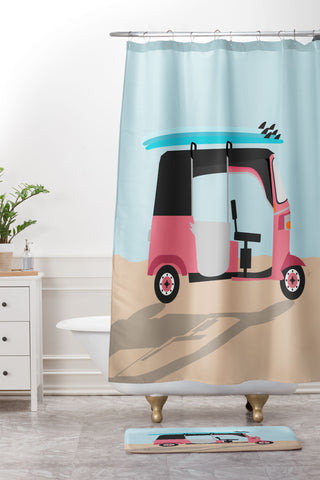 Lyman Creative Co Surf Tuk Tuk in Sri Lanka Shower Curtain And Mat