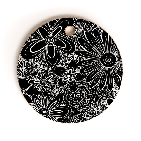 Madart Inc. All Over Flowers Black 1 Cutting Board Round