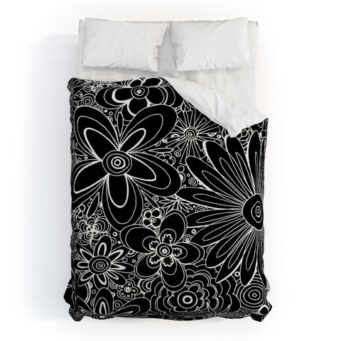 Madart Inc. All Over Flowers Black 1 Duvet Cover