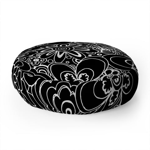 Madart Inc. All Over Flowers Black 1 Floor Pillow Round