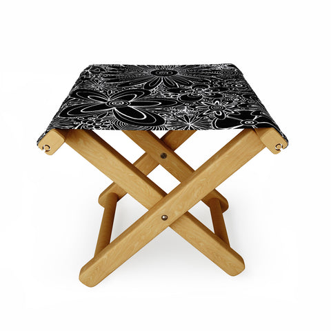 Madart Inc. All Over Flowers Black 1 Folding Stool