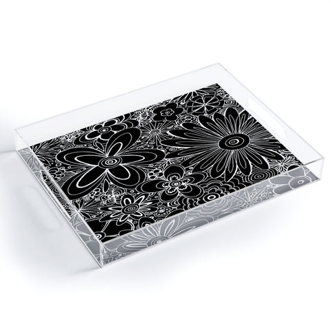 Madart Inc. All Over Flowers Black 1 Acrylic Tray