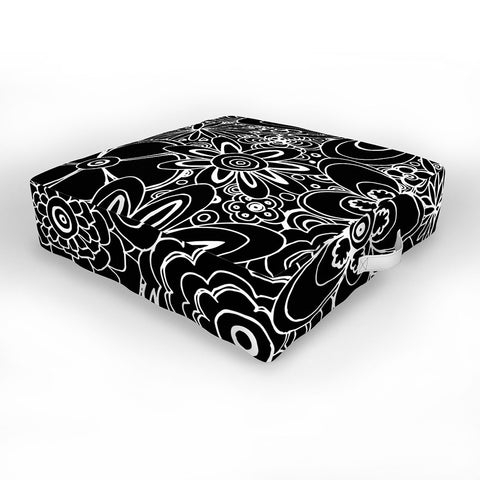 Madart Inc. All Over Flowers Black 1 Outdoor Floor Cushion