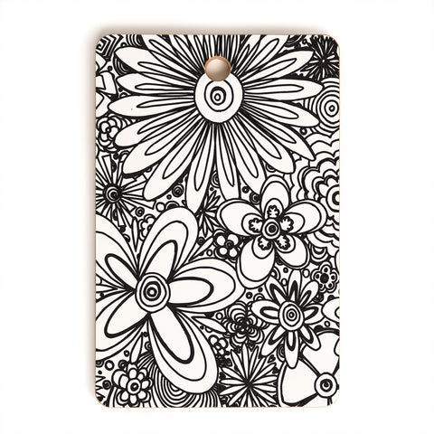 Madart Inc. All Over Flowers Black White Cutting Board Rectangle