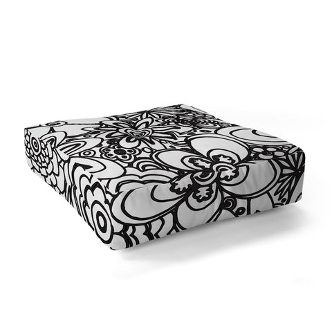 Madart Inc. All Over Flowers Black White Floor Pillow Square