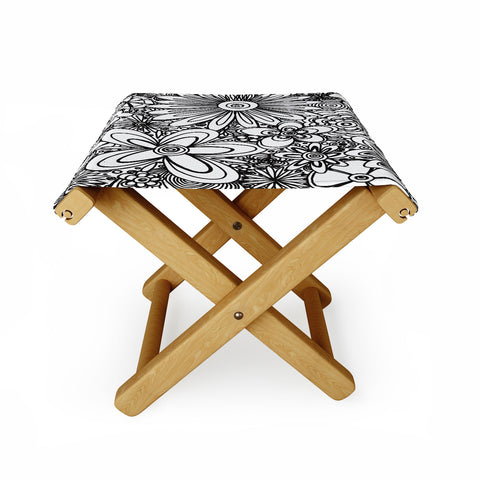 Madart Inc. All Over Flowers Black White Folding Stool