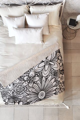 Madart Inc. All Over Flowers Black White Fleece Throw Blanket